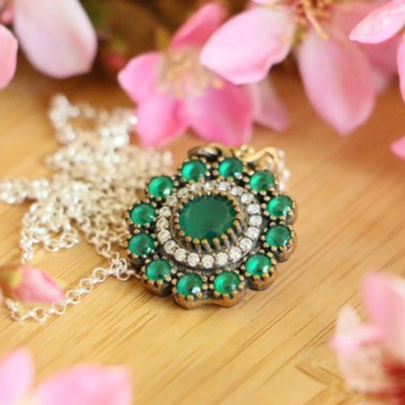 Sterling Silver Jade Stones &Cubic Zirconia Stones - Picture 6 of 8